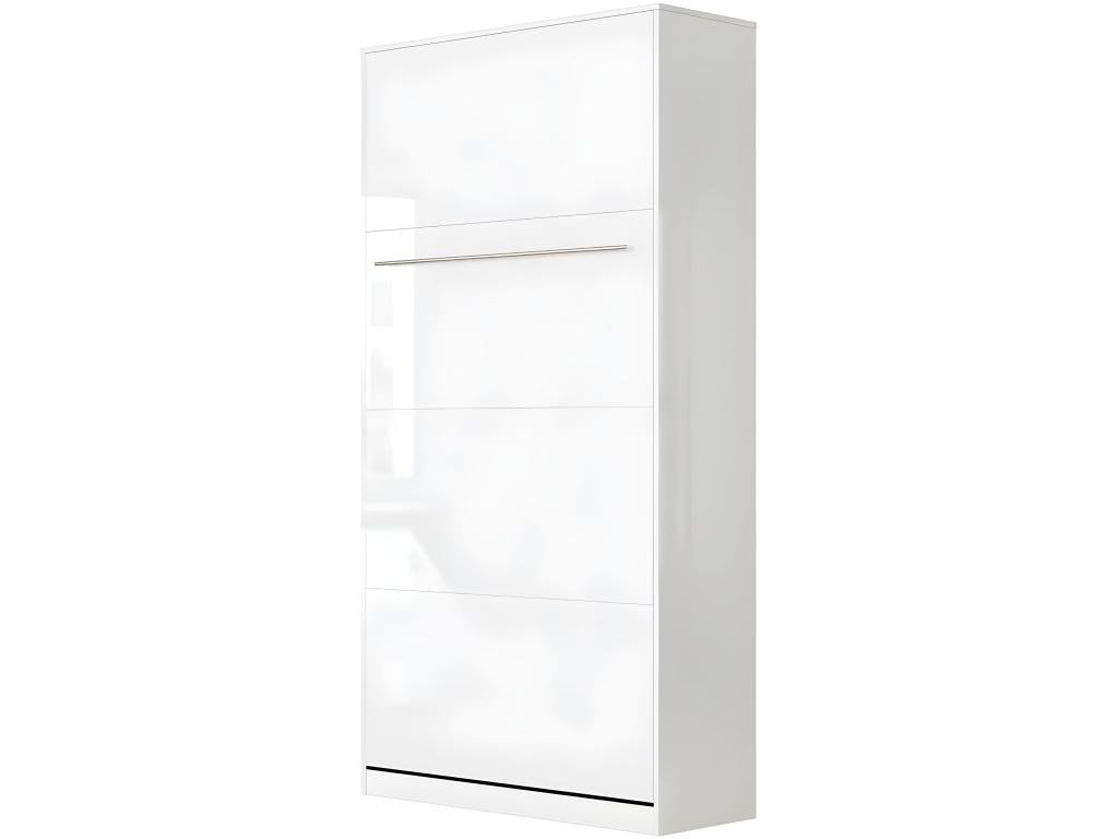 Armoire Lit escamotable 90x200cm Lit Vertical Rabattable Lit Mural Supérieur Blanc/Blanc Brillant