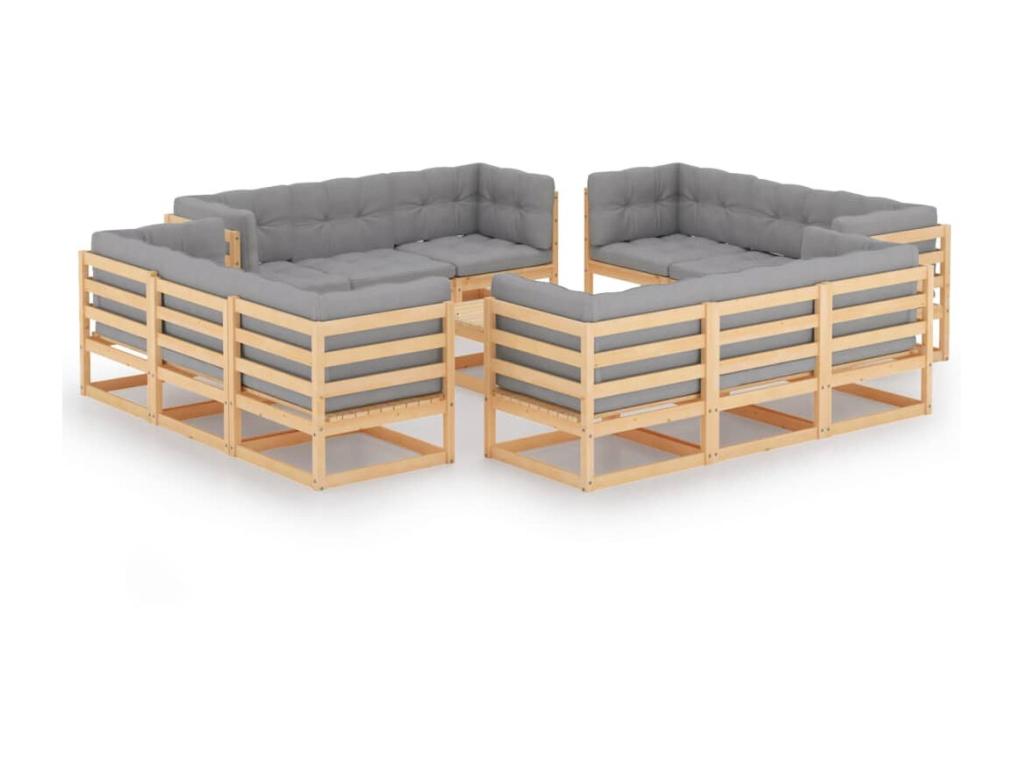 Salon de jardin 13 pcs avec coussins Bois de pin massif 3