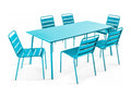 Ensemble table de jardin et 6 chaises en métal bleu - Mobilierdoux