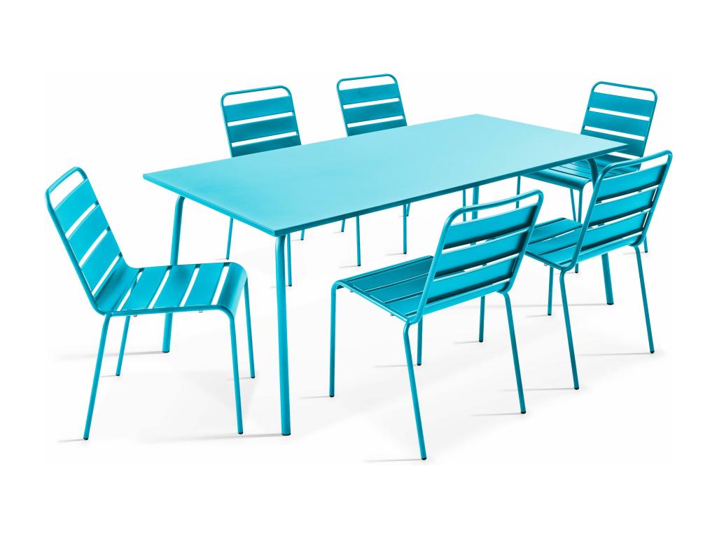 Ensemble table de jardin et 6 chaises en métal bleu - Mobilierdoux