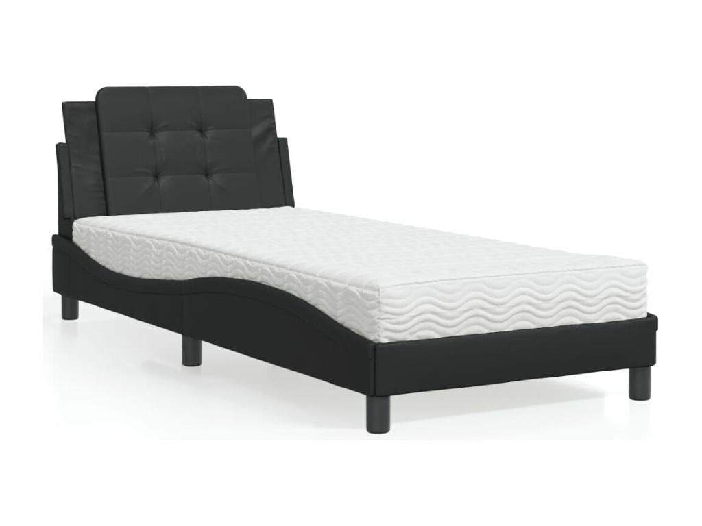 Lit avec matelas noir 90x190 cm similicuir