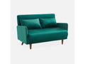 Canapé convertible en velours - Neodouce - 2 places scandinave- pieds bois foncé- vert- banquette- dossier inclinable