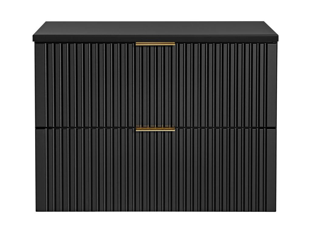 Meuble sous vasque suspendu strié avec planche - Noir - L80 cm - Neodouce