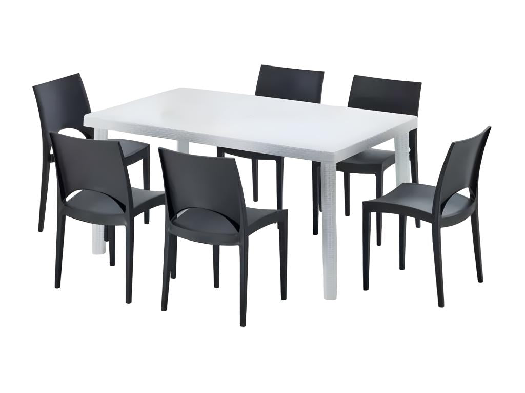 Ensemble 6 chaises et 1 table 150x90cm jardin café terrasse ROBUCHON