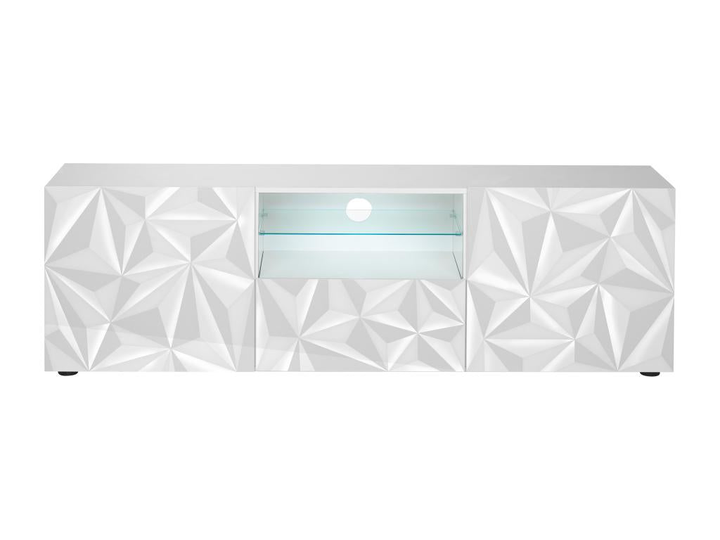 Meuble TV Mobilierideal - LEDs - 2 portes &amp; 1 tiroir - Blanc laqué