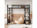 Lit mezzanine avec échelle 140x200 cm lit double avec cintres simples et compartiments de rangement noir