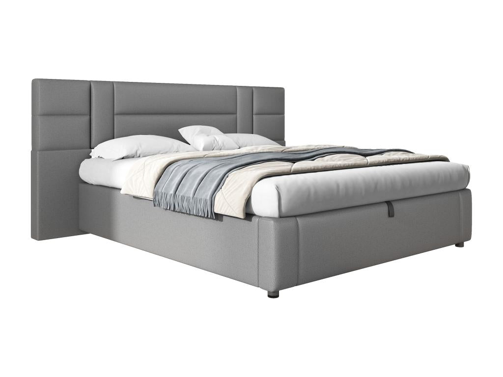 Lit coffre 160x200 cm avec grande tête de lit - Cuir PU - LEDs - Sommier à Zenmobilier - Gris sans matelas