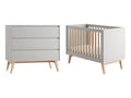 Lit évolutif 60*120 et commode 3 tiroirs Swing Gris et bois