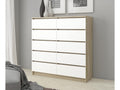 Commode Mobilierideal K140 Chêne Mobilierideal 138 cm 10 tiroirs façade Blanche 138x40x121 cm