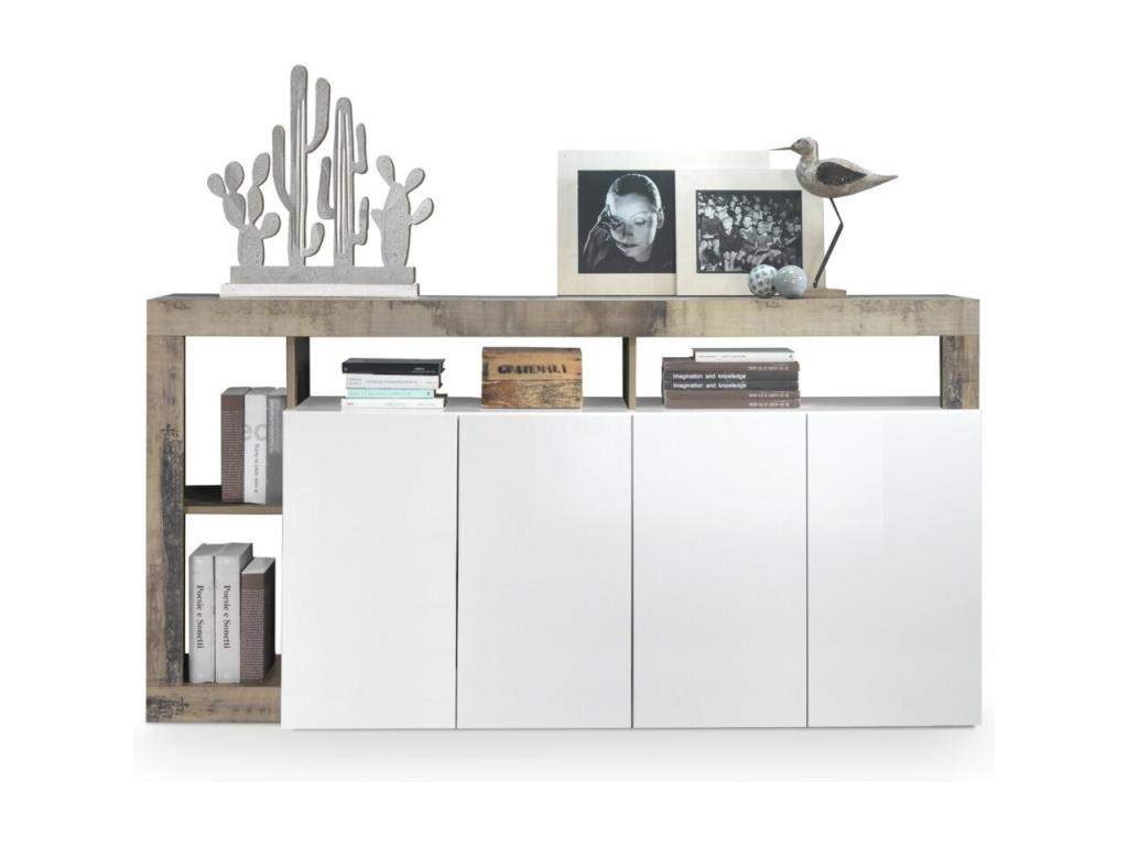 Decoepure Decoepure – 4 portes – Blanc laqué brillant et chêne clair – Design moderne – L184 cm