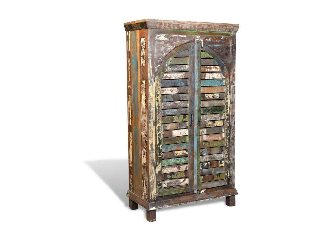 Bibliothèque multicolore 3 étagères et 2 portes Bois récupéré