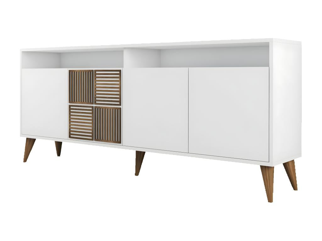 Buffet bas 4 portes et 2 niches de rangement Serenelogis L180cm Blanc