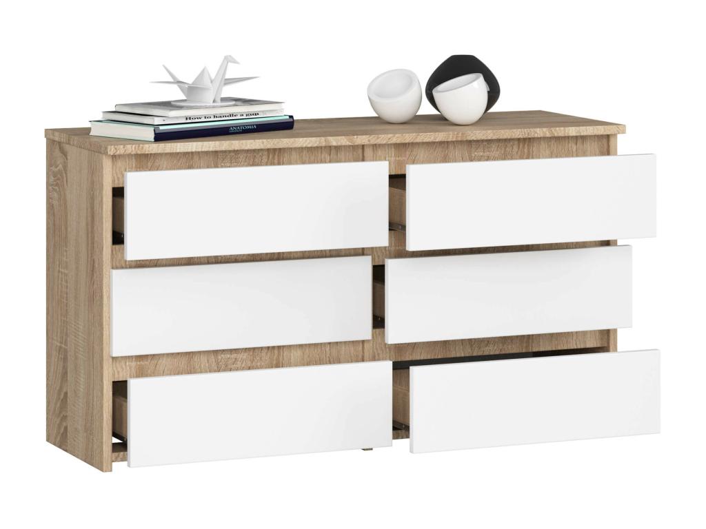 Petite Commode Homeolia CL100 Chêne Homeolia 100 cm 6 tiroirs façade Blanche 100x35x57 cm