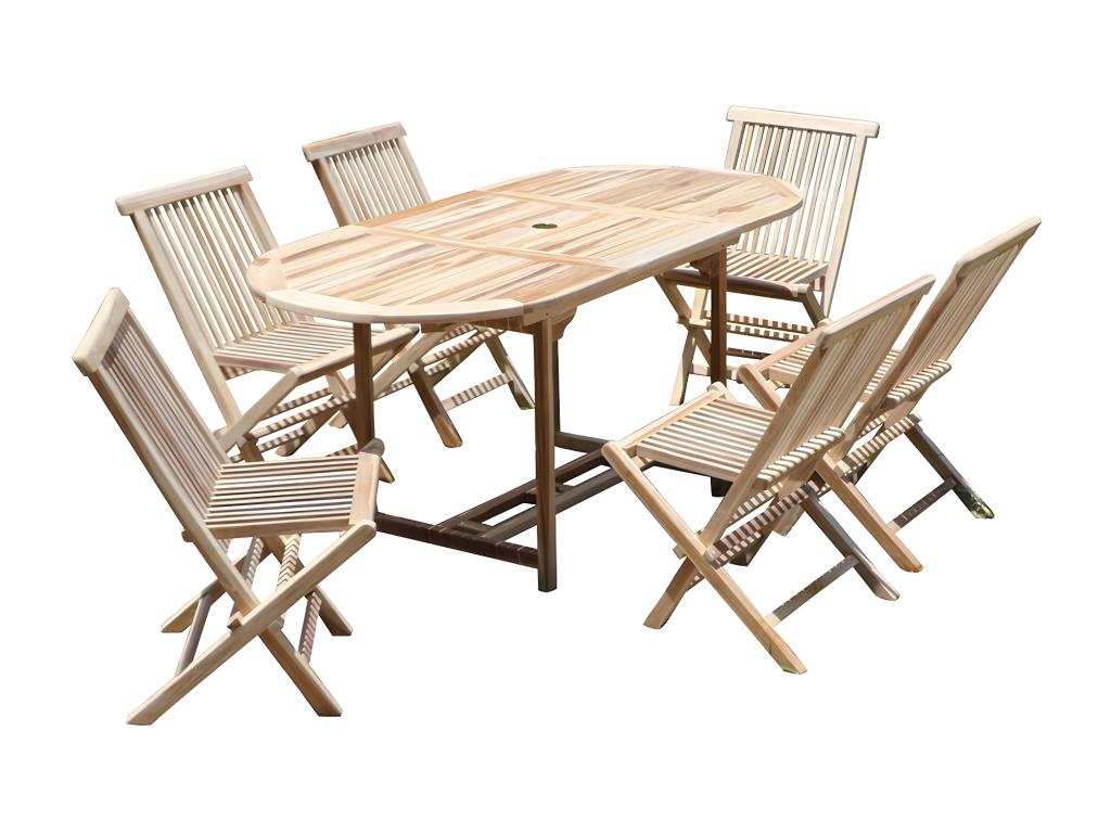 Salon de jardin en teck massif extensible 6 places