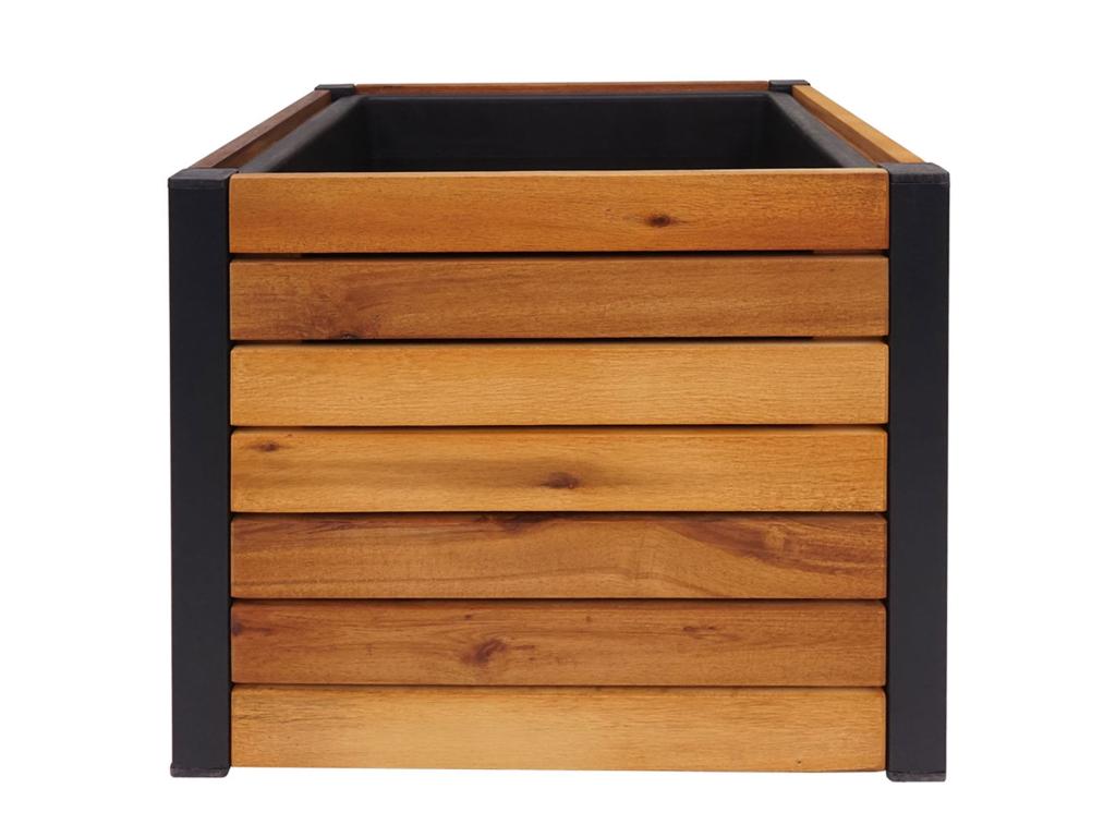 Decoauthentic à plantes HWC-L23 - bac à fleurs surélevé - Extérieur bois d'acacia certifié MVG aluminium - 32x34x34cm brun