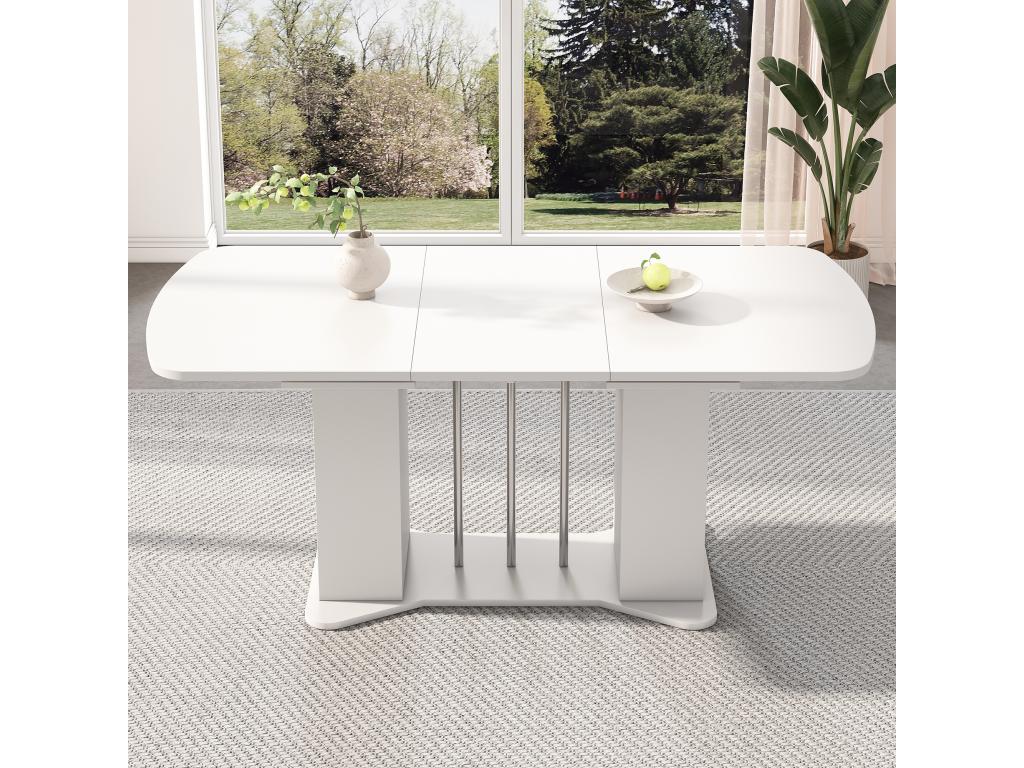 Table à manger extensible 4 à 6 couverts avec 2 portes - 120/160x80x75 cm - Bois MDF - Blanc pieds argentés
