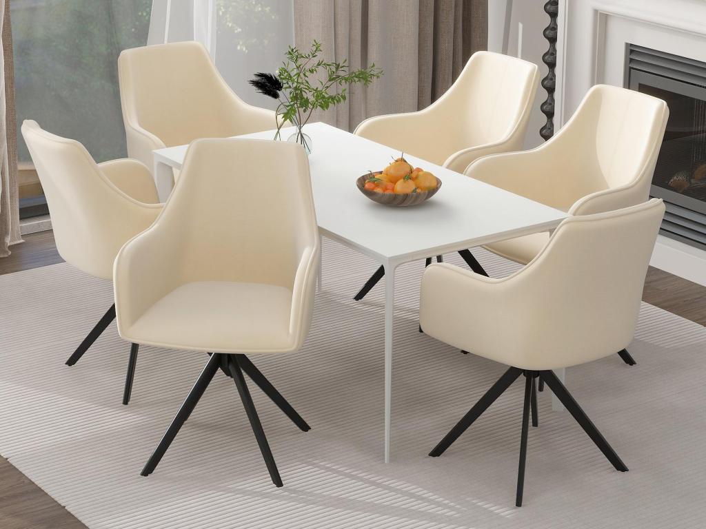 Lot de 6 chaises pivotantes en velours - avec pieds réglables - Beige
