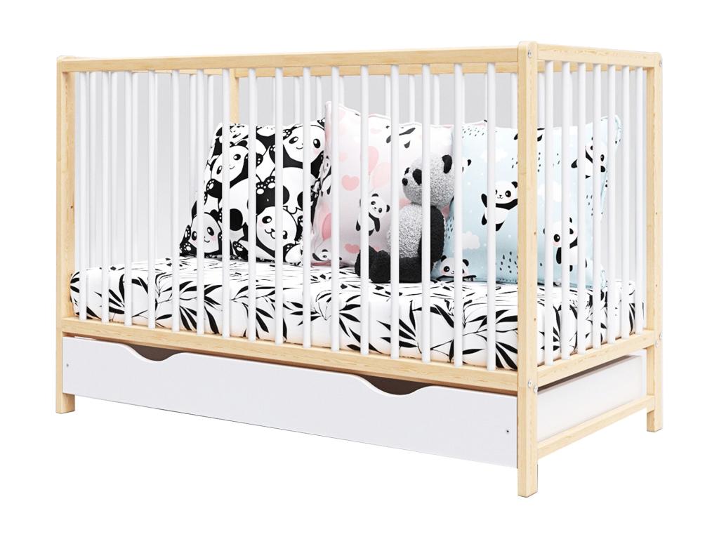 Lit bébé évolutif avec tiroir - Cheneclair - 120x60 cm - Blanc et Pin