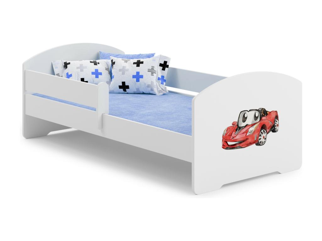 Lit enfant Decoessentielle avec balustrade et matelas inclus - Voiture rouge - 160 cm x 80 cm