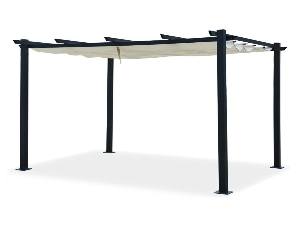 Mobiliazen/Pergola aluminium 3x4m toile coulissante rétractable - Gris / ECRU - OHIO XL