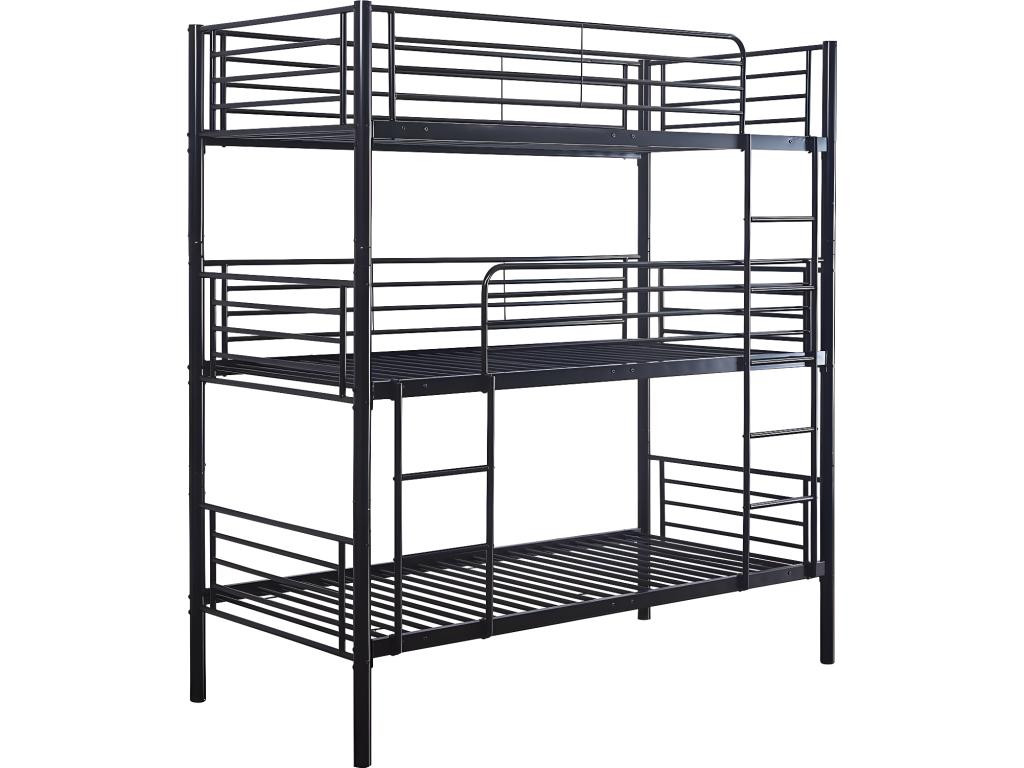 Lit superposé en métal triple Domisweet - 90x190 cm - Noir