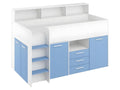 Lit Mezzanine 80*200cm avec échelle Placard, Bureau amovible, bibliothèque et des étagéres Mobiliercosy L Blanc/Bleu