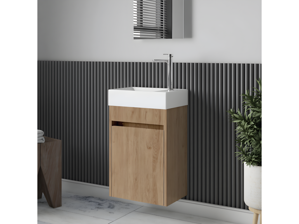 Meuble lave-main salle de bain design Zenmobilier largeur 45 cm chêne clair