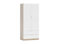 Armoire Logistendance Armoire de chambre avec 2 portes et 2 tiroirs Armoire avec tringle à vêtements 82x52h180 cm Blanc et Chêne