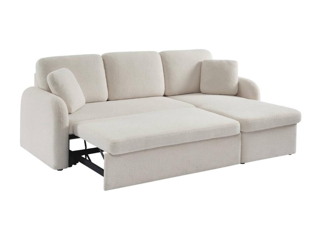 Canapé d'angle convertible en tissu bouclesttes blanches - Milano - 3 places. fauteuil d'angle réversible coffre rangement lit modulable