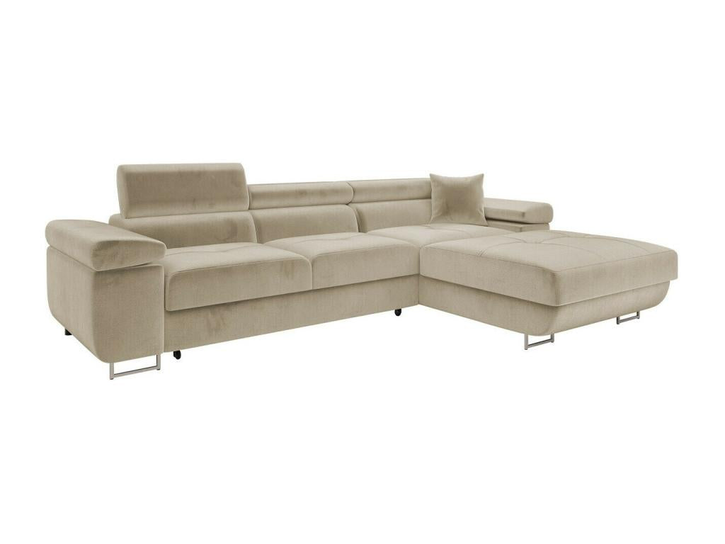 Canapé d'angle Mobiliazen 102, Brun clair, Fonction de couchage, Boîte de literie,