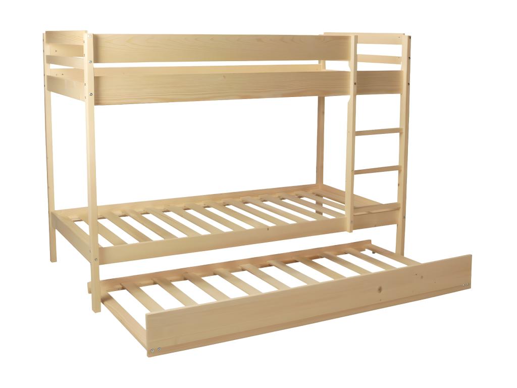 Lit superposé Parfaitemeuble 90x190 2 sommiers 1 lit tiroir/naturel