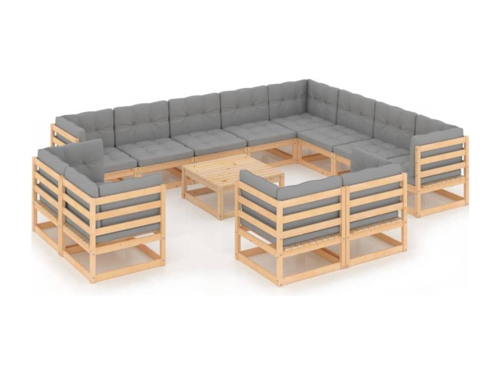 Salon de jardin 13 pièces avec coussins Bois de pin massif