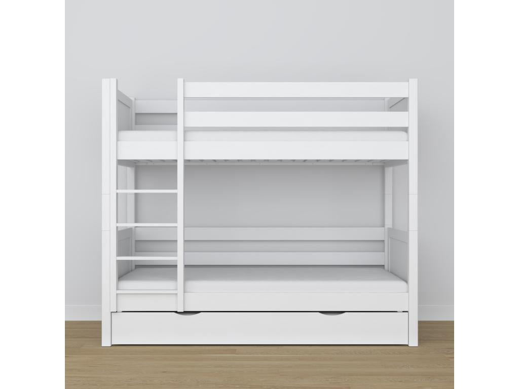 Lit superposé en bois - avec tiroir pour matelas N02 Blanc 80*180