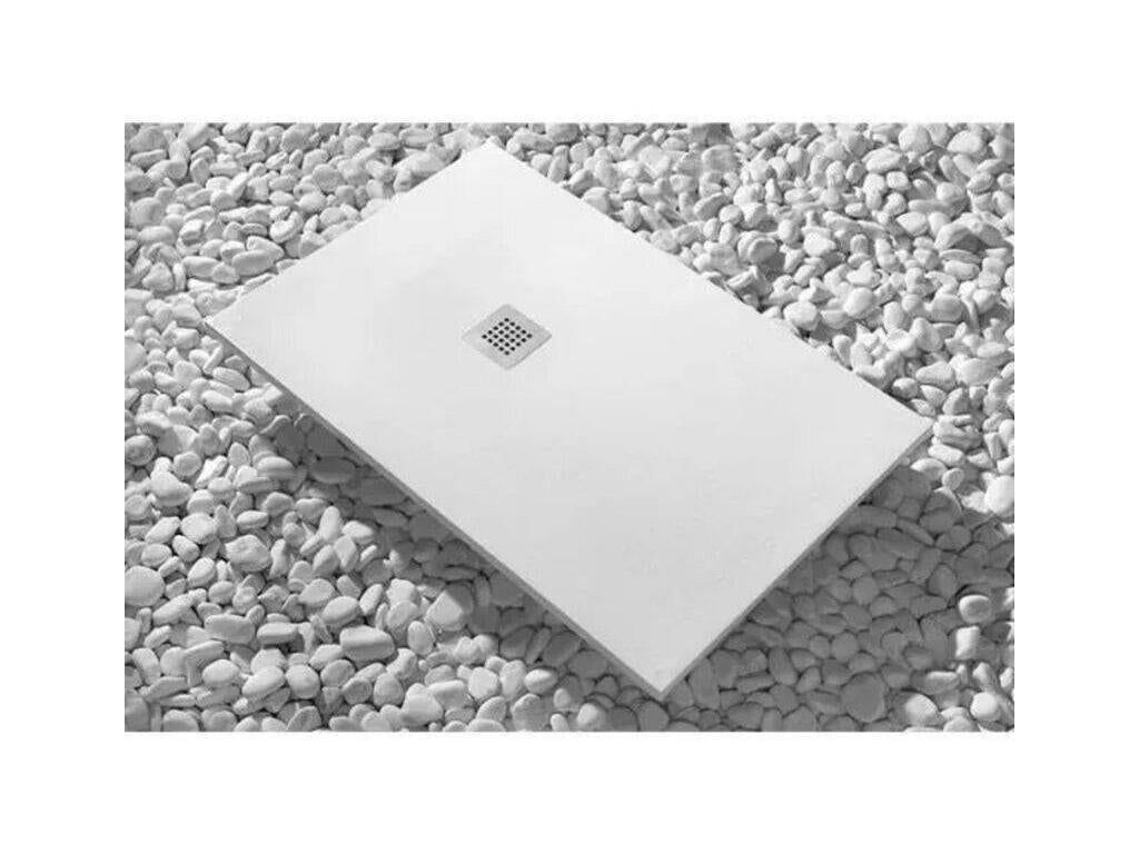 Receveur de Douche 85x110 cm Neodouce Slim Blanc en Résine Synthétique et Poudre de Marbre Avec Drain Libre