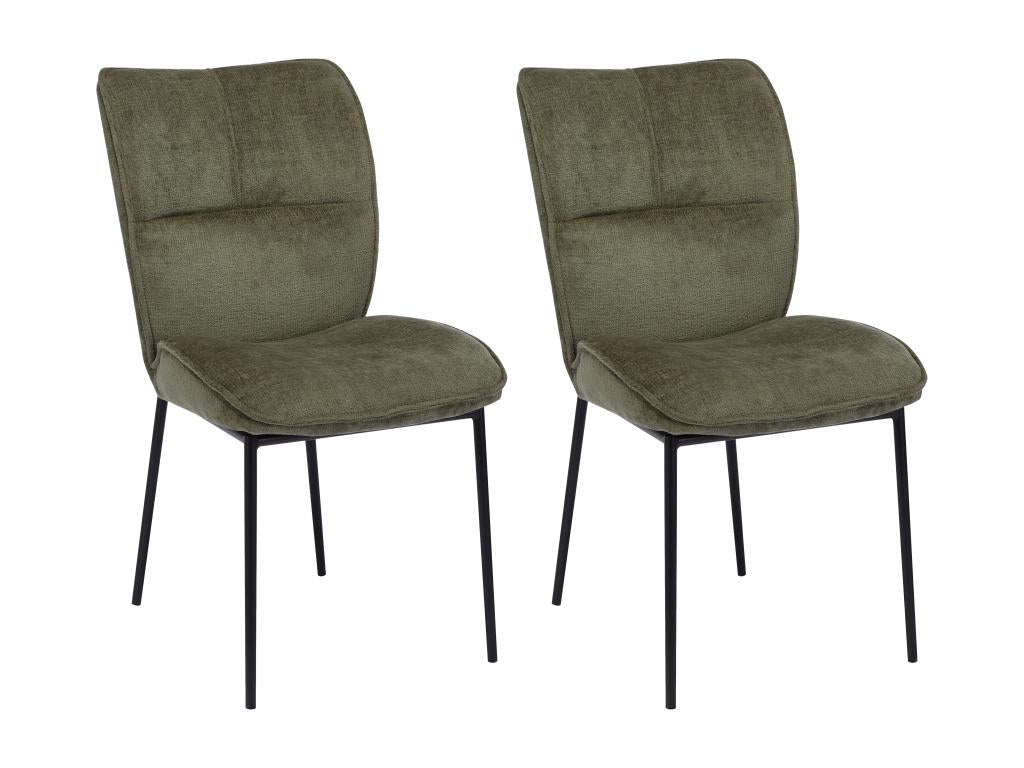 Lot de 2 chaises en tissu texturé et métal noir - Kaki - Mobiliercosy