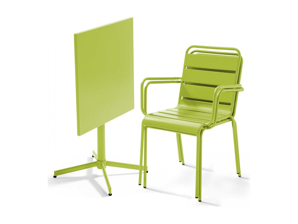 Ensemble table de jardin bistrot et 2 fauteuils métal vert - Decoinspi