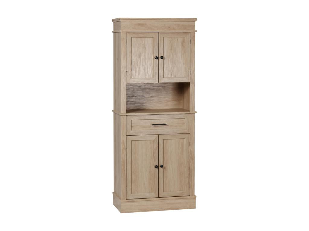 Buffet haut armoire de cuisine multi-rangement 2 placards 2 portes tiroir niche panneaux MDF aspect chêne clair