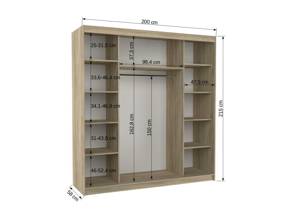 Armoire chambre adulte 2 portes coulissantes bois noir et miroir Decoopale 200cm 2