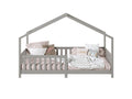 Lit cabane enfant 90*190 cm LISAN lit Simple montessori avec Barrières de Protection en Bois Massif lasuré gris