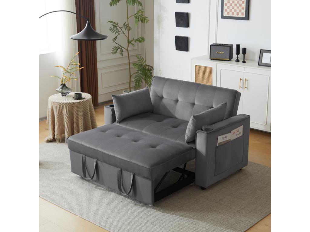 Canapé convertible 2 places Canapé-lit pliant en velours - 137x76.5x86 cm - avec fonction sommeil - Gris