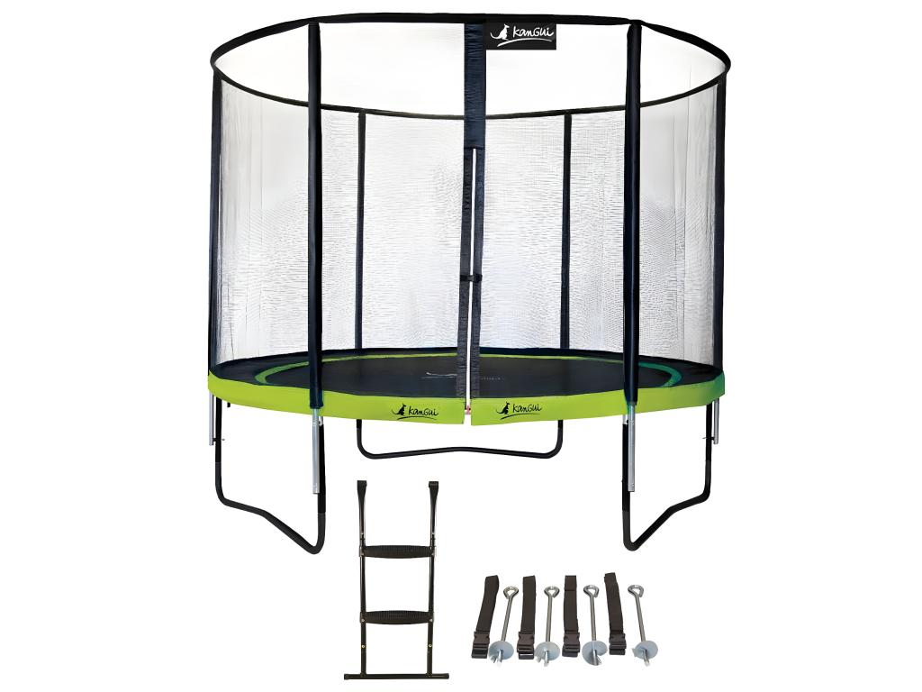 Zenmobilier - Trampoline de jardin rond 305 cm filet de sécurité échelle Zenmobilier ancrage - PUNCHI Vert 300