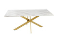 Table repas Cheneclair doré verre effet marbré blanc 150x90cm