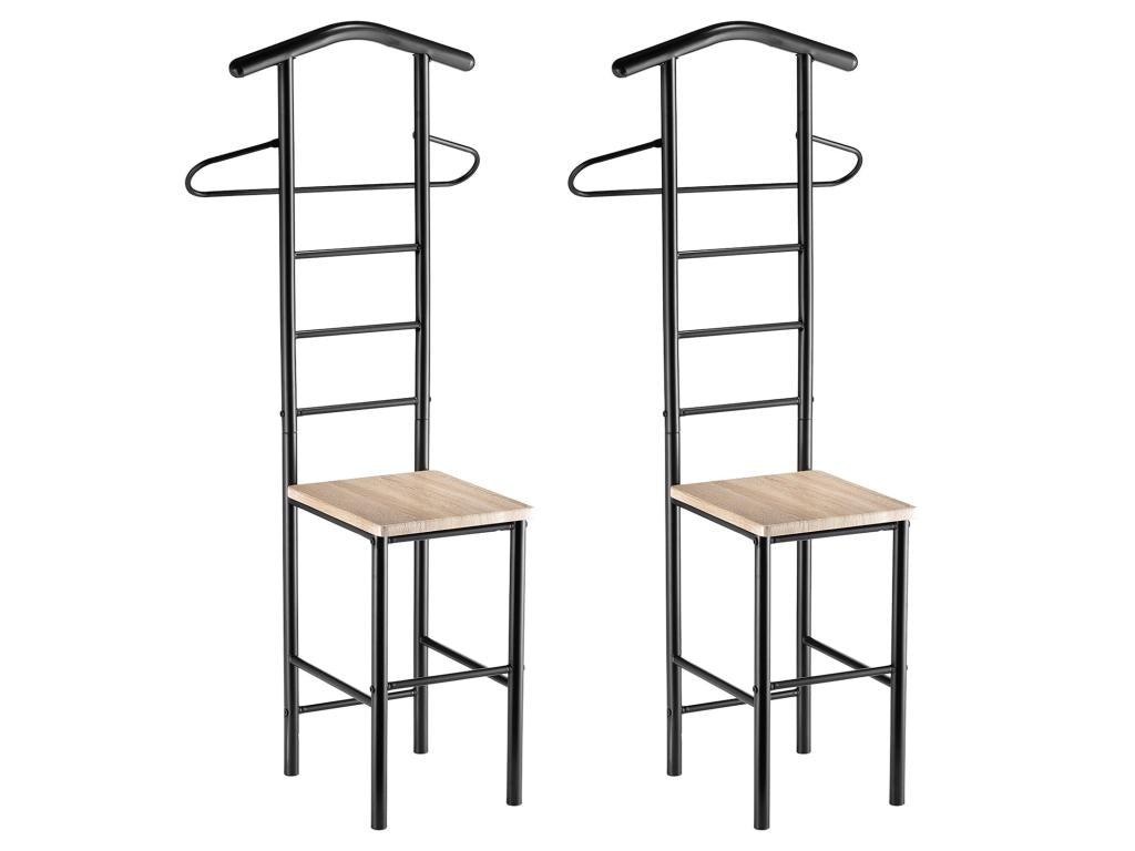 Lot de 2 valets de chambre JIVO chevalets de nuit portants pour vêtements, structure en métal avec tablette en MDF chêne Habitatdoux