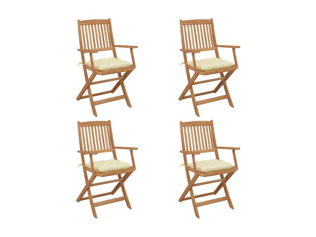 Chaises pliables de jardin 4 pièces avec coussins Bois d'acacia