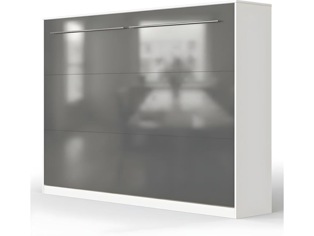 Armoire Lit escamotable 140x200cm Doucezenérieur Lit Horizontal Rabattable Lit Mural Blanc/Anthracite Brillant