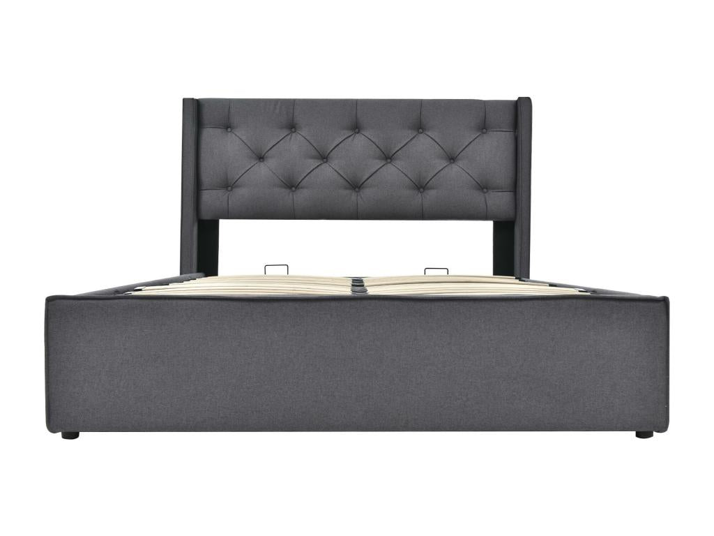 Lit coffre capitonné 160*200cm en tissu coton - avec sommier à Mobiliercosy - Gris