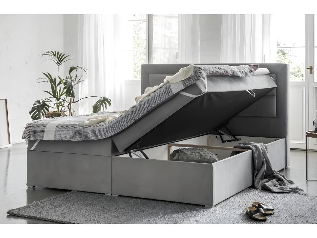Ensemble boxspring complet tête de lit + sommiers + matelas + surmatelas Decoauthentic de Decoauthentic - tissu luxe gris - 180 x 200 cm