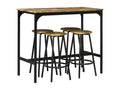 Ensemble table de bar 4 tabourets style industriel métal noir aspect bois vieilli