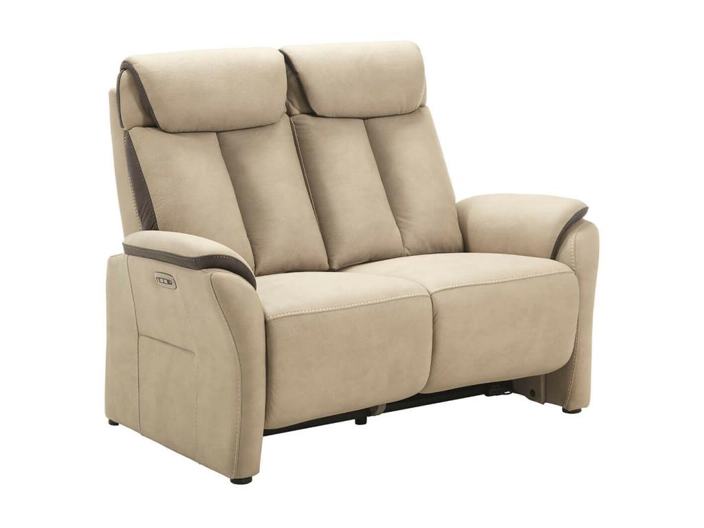 Artetmeuble - Canapé Relax Electrique 2 Places New Nobuck Beige et Gris Foncé