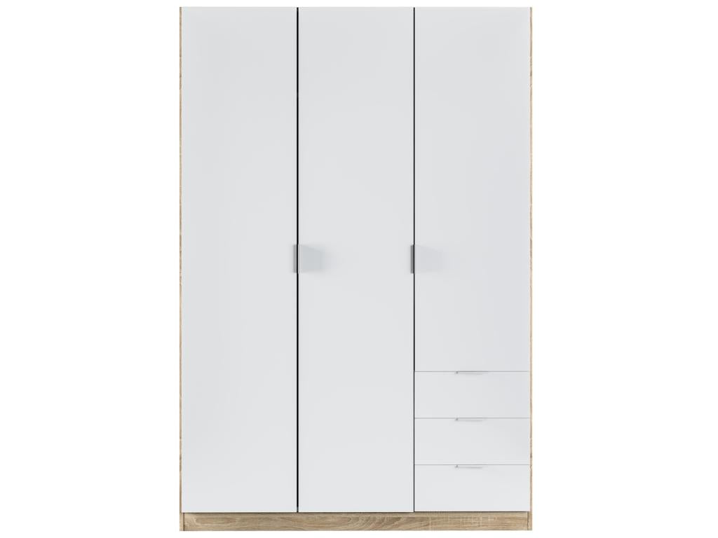 Armoire avec 3 portes et 3 tiroirs Coloris chêne et blanc - Dim L 121 x H 180 x P 52 cm